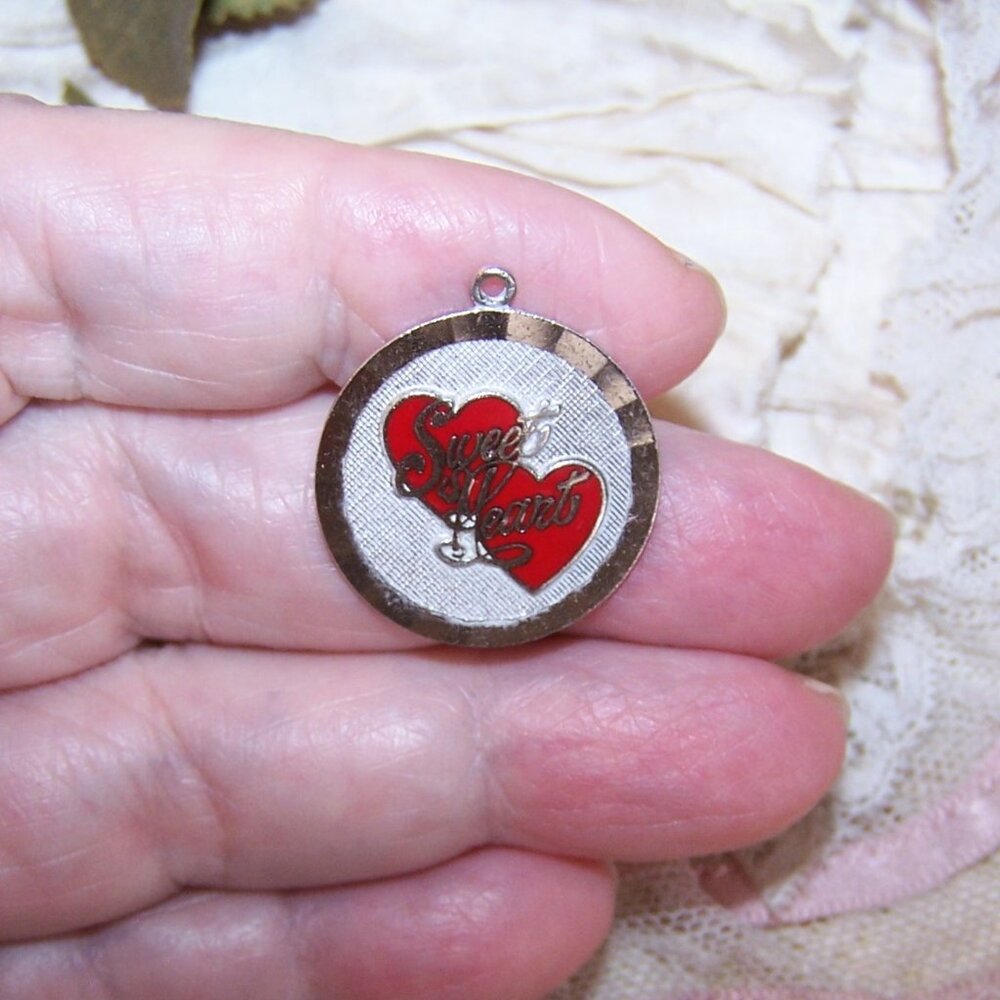 Vintage Griffith & Co Sterling Silver Enamel Disc Charm - Sweetheart
